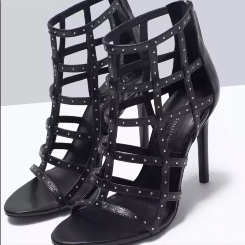 Zara Black Studded Cage Heels *TRIED ON/UNWORN* Size 40 / 10